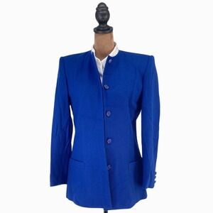 VTG Saville Royal Blue Mandarin Collar  Wool Blend Womens Blazer Size 6 USA Made